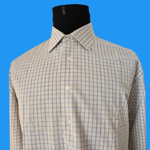 MOHAN CUSTOM TAILORS INC MEN LONG SLEEVE Plaid DRESS SHIRT - SIZE 17.5 - Picture 4 of 6